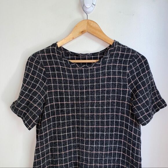 ZARA Grey Pink White Plaid Window Boxy Fit High-low Pain Print Top Size XS - Picture 2 of 12